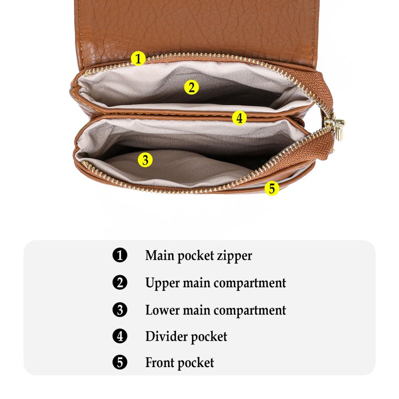 MINICAT Small Crossbody Bags for Women Cell Phone Bag Vegan Leather Cross Body Purse Wallet Purses(Brown) - Image 3